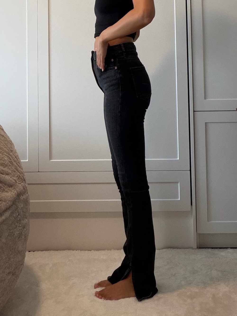Zara Black Split Hem Skinny Jeans - Women's Slim Fit - Picture 3 of 6
